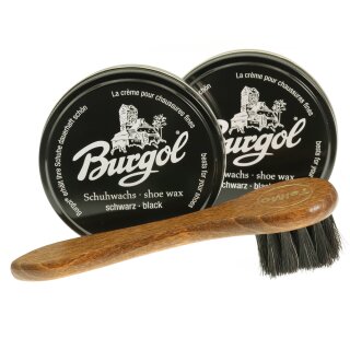 Sparpack Burgol Schuhwachs Shoe Wax 100ml + Cremebürste Schwarz