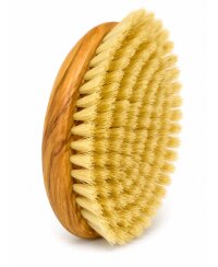 Massagebürste mit Knauf aus Olivenholz – helle Naturborsten