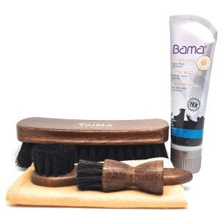 Bürstenset 20S für Glattleder 100% Rosshaar + Poliertuch SCHWARZ