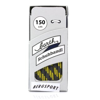 Barth Schnürsenkel Bergsport rund Ø ca. 4,5 mm, Länge 150cm, Grau, Gelb gestreift