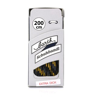 Barth Schnürsenkel Bergsport rund Ø ca. 4,5 mm, Länge 200cm, Anthrazit,  Gelb, Grau gestreift