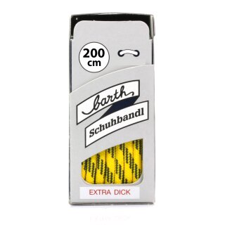 Barth Schnürsenkel Bergsport rund Ø ca. 4,5 mm, Länge 200cm, Gelb, Anthrazit gestreift